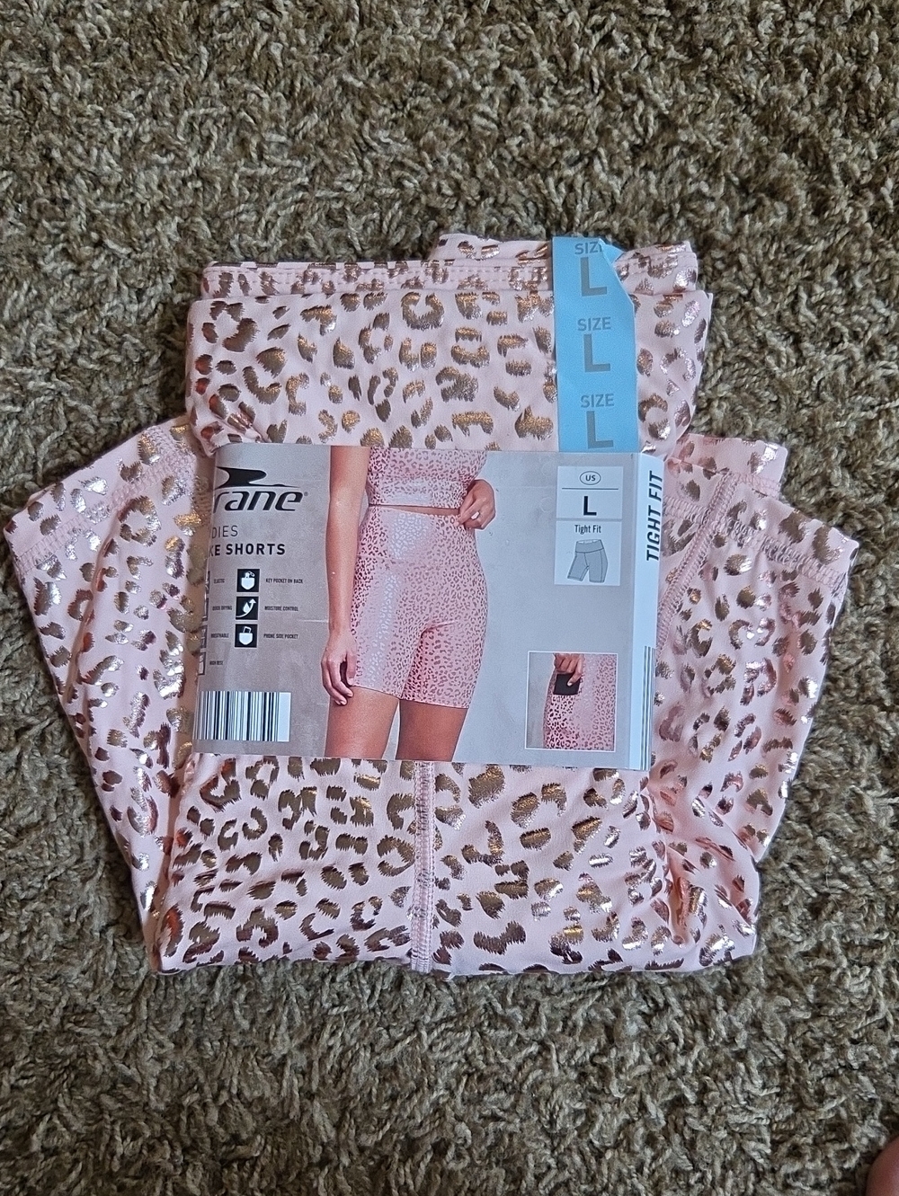 Crane Women's Pink Metallic Leopard Tight-Fit Bike Shorts - L